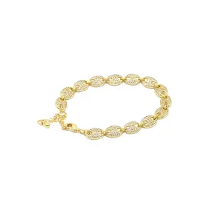 Fashion 2020 HipHops Gold Plated Jewelry Micro Paved Zircon Coffee Beans Chain Bracelet