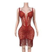 Robe Mini Moulante Rouge Sexy à Col Plongeant et Sans Bretelles pour Maternité, Ornée de Cristaux, Collection Printemps-Été 2026 – Idéale pour Fêtes, Fiançailles, Galas Annuels et Concours de Beauté
