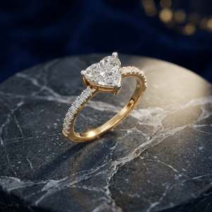 Elegante Anillo de Boda Clásico para Mujer con Diamante Cultivado en Laboratorio con Certificación IGI, Corte Corazón, Banda Pavé, Oro 10K/14K/18K, Plata 925/935, Regalo - Product Image 1