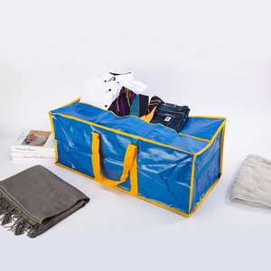 Heavy Duty Extra Large Recycled Blue PP Woven Handled Zipper <strong>Storage</strong> <strong>Bags</strong> with Letter Pattern - Product Image 4