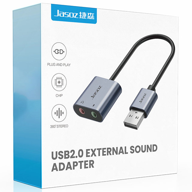 Jasoz G142 Aluminium Alloy USB Professional Recording Sound Card Adapter Dual TRS 3-Pole Headphone Microphone 2.1 Channel Audio