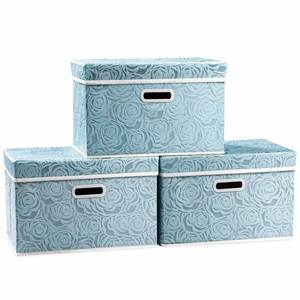 Foldable Fabric Storage <b>Bin</b> with <b>Lid</b> Rose Print Storage Box Basket Washable PP Plastic Board Decorative Cubes - Product Image 1