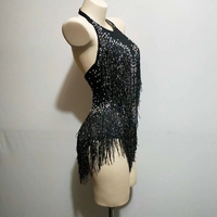 Sexy Noir Halter Dos Nu Strass Gland Combinaisons Pôle De Danse Justaucorps Femmes Club Costume de Scène Performance Wear Plus Size