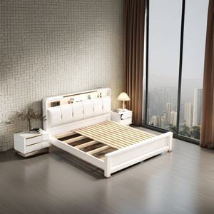 Cadre <span class=keywords><strong>de</strong></span> lit en bois massif multifonctionnel moderne avec tête <span class=keywords><strong>de</strong></span> lit, rangement, support en lattes <span class=keywords><strong>de</strong></span> bois et <span class=keywords><strong>sommier</strong></span>, meubles <span class=keywords><strong>de</strong></span> chambre à coucher - Product Image 3