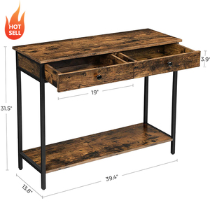 Meubles de salon industriel, couloir marron, cadre en <span class=keywords><strong>acier</strong></span>, Table de <span class=keywords><strong>Console</strong></span> en <span class=keywords><strong>bois</strong></span> moderne avec 2 tiroirs - Product Image 3