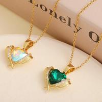 Collar de Corazón con Esmeralda Verde y Circonita, Chapado en Oro de 18K, con Alas de Ángel Guardián, Joyería Antideslustre para Mujer