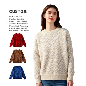 Suéter de Punto Trenzado con Cuello Redondo para Mujer, Diseño Personalizado OEM ODM, 100% Mezcla de Lana, Jersey de Invierno con Servicio de Etiqueta Privada - Product Image 1
