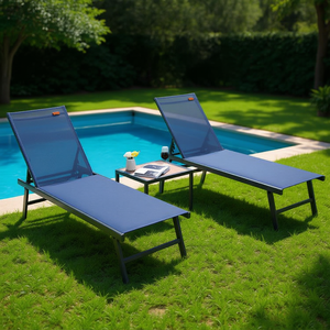 Ensemble chaise longue et table de patio, cadre en aluminium bleu marine, résistant aux intempéries, meubles d'extérieur pour jardin et bord de piscine, 2 places - Product Image 2