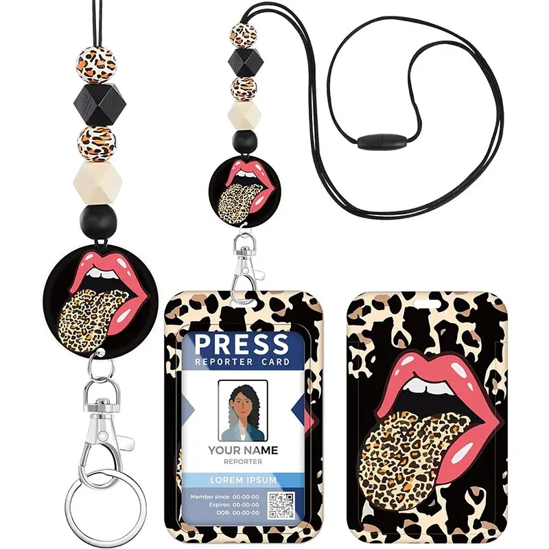 Accept custom ID Badge Holder with Lanyard Silicone Beaded Breakaway Keychain Accessories Lanyards for ID Badges