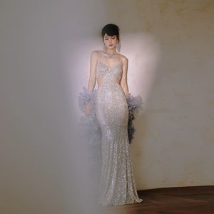 ชุดราตรีงานเลี้ยงหรูหราสไตล์เจ้าหญิงดูไบ ปี 2025 ผ้าชีฟองสีลูกกวาดธรรมชาติ ประดับประกายระยิบระยับ แขนกุด ดีไซน์สง่างามแบบซาอุดิอาระเบีย - Product Image 4