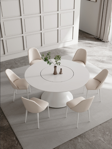 Table à manger ronde en marbre moderne avec base pivotante Ensemble de chaises complet pour intérieurs élégants - Product Image 3