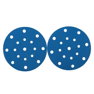 6 Inch 150mm 17 Holes 60-2000 Grits Hook and Loop Blue PET Film Aluminum Oxide Sandpaper Sand Paper Sanding Disc for Car Paint