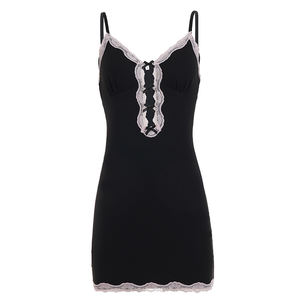 Robe mini crayon Y2K à bretelles spaghetti en dentelle imprimée numériquement, couleur unie, style estival doux - Product Image 6