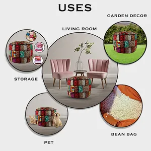 Exquisite Bohemian Decor Handcrafted Embroidery <b>Pouf</b> Ottoman with Vibrant Patterns for Home Sitting Arrangements - Product Image 3
