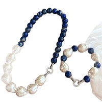 Ensemble de colliers en alliage de lapis-lazuli et perles de coquillages naturelles baroques pour femmes, design tendance et personnalisé, style luxe léger