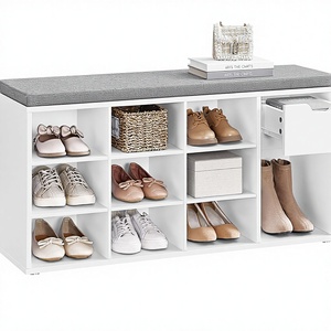 <span class=keywords><strong>Banc</strong></span> <span class=keywords><strong>de</strong></span> <span class=keywords><strong>rangement</strong></span> <span class=keywords><strong>VASAGLE</strong></span> CUSTOS Collection blanc et gris en bois avec coussin, tiroir et compartiments ouverts - Product Image 2