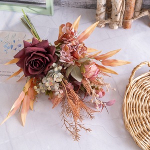 Bouquet de fleurs artificielles CallaFloral Rose d'automne en tissu tissé plastique pour décoration maison et mariage CF01340 - Product Image 1