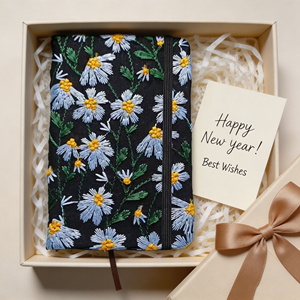 Floral Embroidered Fabric Diary With Black Cover And Elastic Closure - Product Image 2