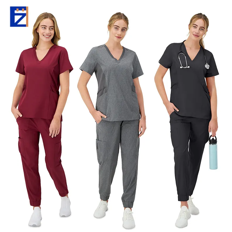 Enfermera Para Hospital Blanco Tela de algodón púrpura Hospital Enfermera de moda Diseños de uniformes blancos