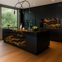 Planche de granit noir YDSTONE avec veines dorées, décoration de comptoir de cuisine, granit noir poli avec veines dorées