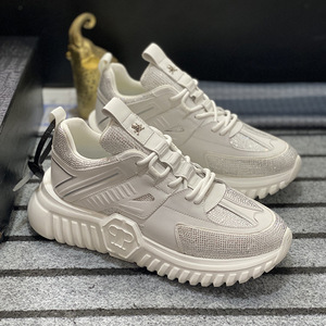 <b>Studded</b> genuine leather sneakers lightweight luxury outdoor travel soft sole shock-absorbing dad lace-up trendy casual shoes - Product Image 1