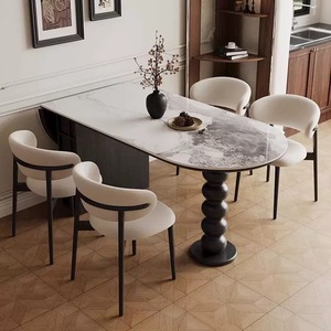 Modern Simple Wood Sintered Stone Dining <strong>Table</strong> Black Vintage Oval Folding <strong>Table</strong> for <strong>Small</strong> Home - Product Image 1