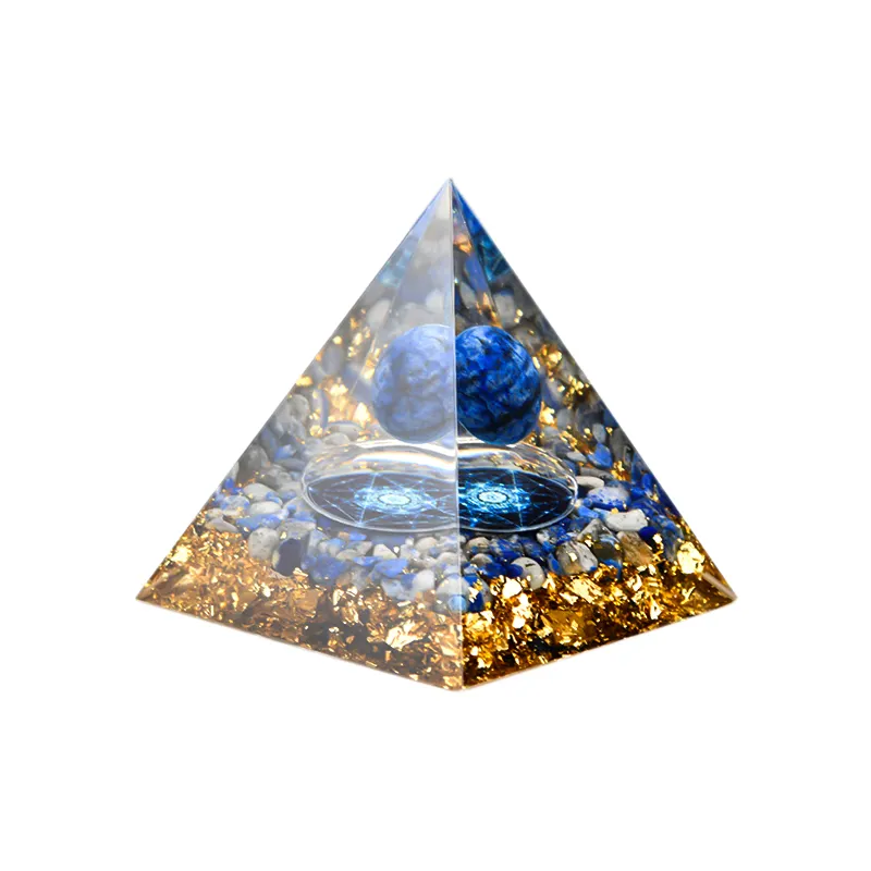 Boule d'orgone Chakra flottante en cristal couleur or, pyramide, cristaux, pour la guérison, 60mm