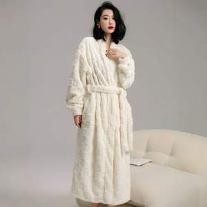 Camisón de franela de lujo para mujer, ropa de dormir gruesa cálida para invierno, transpirable, térmico, sólido, elegante, informal, suave, tela de lana - Product Image 1