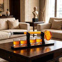 Ensemble créatif de carafe à liqueur en forme de club de golf avec 4 verres à shot et support en bois – Vaisselle de bar en verre haut de gamme, cadeau idéal pour les amateurs de golf et les bars à domicile