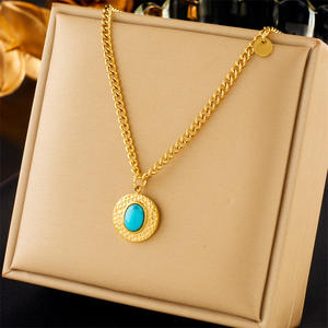 2024 nuevo Simple no deslustre 316l Acero inoxidable chapado en oro ovalado turquesa colgante collar joyería Mujer - Product Image 1