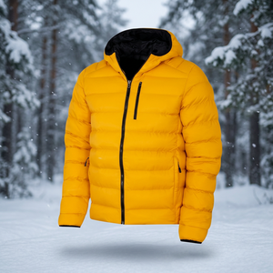 Chaqueta Acolchada con Capucha Amarilla para Hombre, Abrigo Cortavientos de Invierno con Cierre de Cremallera, para Montañismo, Senderismo y Actividades al Aire Libre - Product Image 2