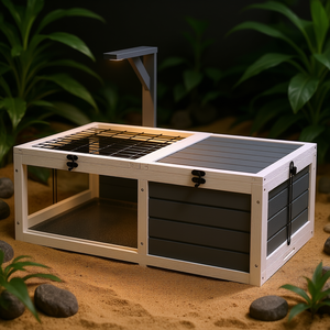 Casa de Madera para Tortugas con Bandejas Extraíbles, Tapas Abribles, Soporte para Lámpara, Suministros para Reptiles y Anfibios, para Exteriores, Todas las Estaciones - Product Image 2