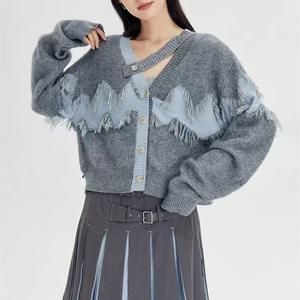 Cárdigan de un solo botón elegante para mujer al por mayor, prendas de punto bonitas y cómodas con nuevas características y diseño de borlas de abrigo - Product Image 5