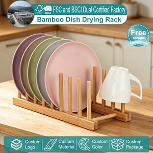 Égouttoir à vaisselle en bambou naturel, support en bois pour assiettes, pour armoire de <span class=keywords><strong>cuisine</strong></span>, 8 fentes, séchoir à tasses et couvercles de casseroles, organisateur, présentoir - Product Image 1