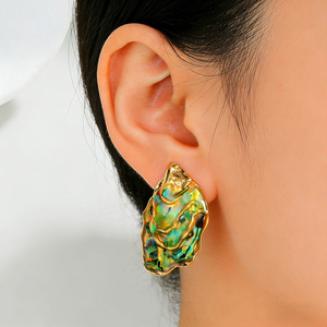 Pendientes Asimétricos de Concha de Abulón Irregular, Acero Inoxidable, Chapado en Oro Real, Joyería llamativa y Resistente a la Decoloración - Product Image 5