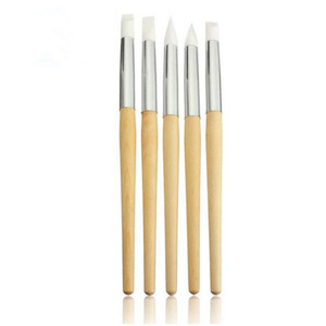 Pinceau à ongles en silicone à tête plate, manche en bois, pour sculpture, gel, manucure, salon, outil de décoration d'ongles - Product Image 3