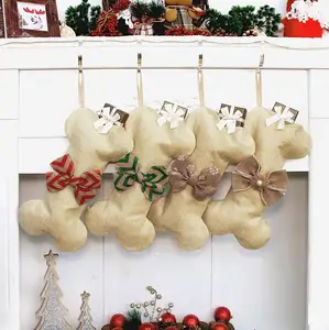 2023 New Design Custom Cute Christmas Decoration Plaid Bow Knot Dog Bone Christmas Stockings