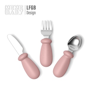 Cuchara para bebé, tenedor, cuchillo, juegos de <span class=keywords><strong>cubiertos</strong></span>, diseño de dibujos animados, mango de silicona, juego de alimentación para bebé, juego de cuchara y tenedor para niños de acero inoxidable - Product Image 6