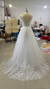 Vestidos de <span class=keywords><strong>Novia</strong></span> LY-WD1050, Personalizables, Sexy, Escote Profundo en V, Línea A, Encaje, Tallas Grandes, Fotos Reales de Bodas Civiles - Product Image 4