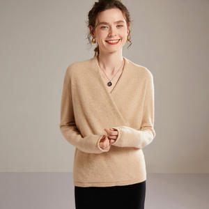 Maglione invernale con scollo a V <span class=keywords><strong>in</strong></span> <span class=keywords><strong>Cashmere</strong></span> con polsini arrotolati semplice maglione a fondo lavorato a maglia da <span class=keywords><strong>donna</strong></span> - Product Image 6