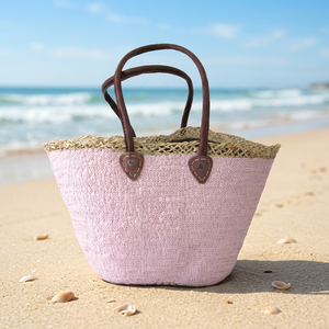 Panier en paille naturel fait main avec deux poignées, design minimaliste, panier de rangement ouvert, décoration d'intérieur, Saint-Valentin - Product Image 3