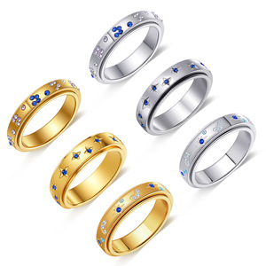 Anel Giratório Fidget em Ouro e Prata, Anel Anti-estresse com Estrela CZ para Mulheres, Anel Rotativo em Aço Inoxidável - Product Image 2