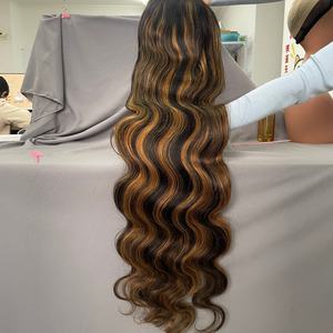 ผมบราซิล 1b/27 ไฮไลท์สำหรับวิกผมลอนบอดี้เวฟ เส้นผมเรียงตัวแบบเรมี่ สำหรับวิกผมลูกไม้แบบใส 13*4 สำหรับผู้หญิงผิวสีดำ - Product Image 2