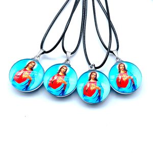 Colgante redondo de cristal con foto de Jesús, colgante de cristal de 25 mm con patrón colorido de joyería de la figura de la Santa María - Product Image 1