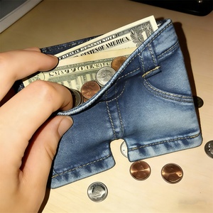 Portefeuille miniature en jean rose Boshiho, porte-monnaie en denim bleu personnalisé, porte-cartes pliable - Product Image 3