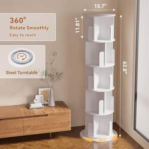 Libreria Angolare a 5 Ripiani con Espositore Rotante a 360°, Scaffale Stretto in Legno per Camera da Letto e Soggiorno - Product Image 4