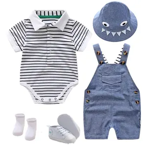 Hochwertige 2023 Sommer Baumwollkleidung 0-24 Monate Freizeittruck Baby-Jungen Kurzarmstramplerhemd-Set