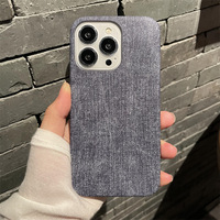 Coque de téléphone en denim de style streetwear, toucher peau, couleur unie, protection intégrale pour iPhone 16 15 14 13 Plus Pro Max