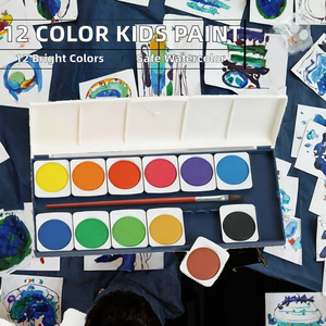 School Student 12-Color Watercolor <b>Paint</b> <b>Set</b> for Kids with <b>Paint</b> Brushes Paper Classroom Art /Supplies - Product Image 2