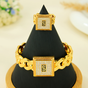Ensemble de bracelets Hip Hop Monaco en zircone plaqué or 21 carats, bijoux punk tendance, bracelet et bague pour femme, idéal pour les événements et les soirées - Product Image 2